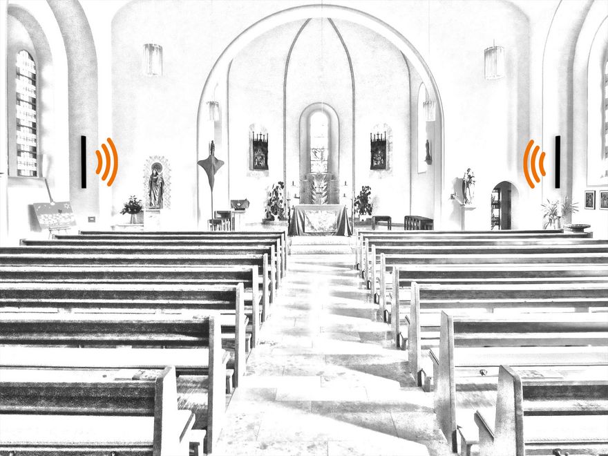 FohhnDe LX lijnbronluidsprekers zijn geschikt voor een goed klinkende en dynamische overdracht van livemuziek met alle voordelen van lijnbronsystemen, zoals het minimaliseren van storende effecten van de akoestiek in de kerkruimte.